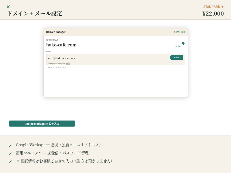 ドメイン+メール設定 Standard モック